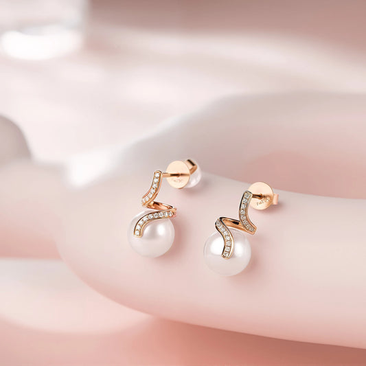 Caressa Akoya 18k Gold Natural Diamond Pearl Stud Earrings 7.5-8mm