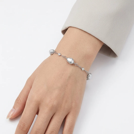 Natural Keshi Pearl Bracelet 8-9mm S925 Sterling Silver Strand