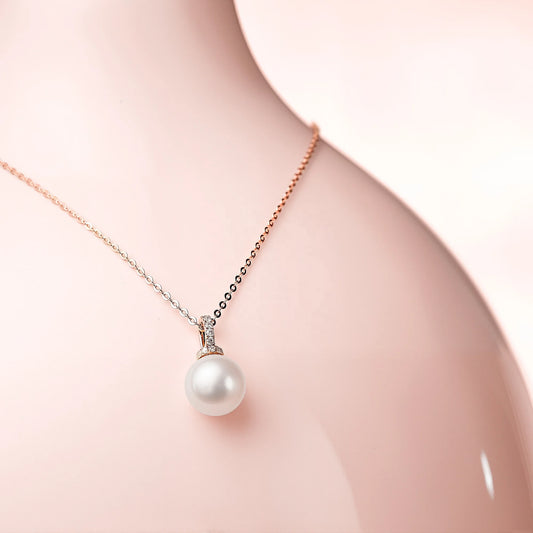 Caressa 18K Gold Akoya Pearl Necklace 7.5-8mm Diamond White