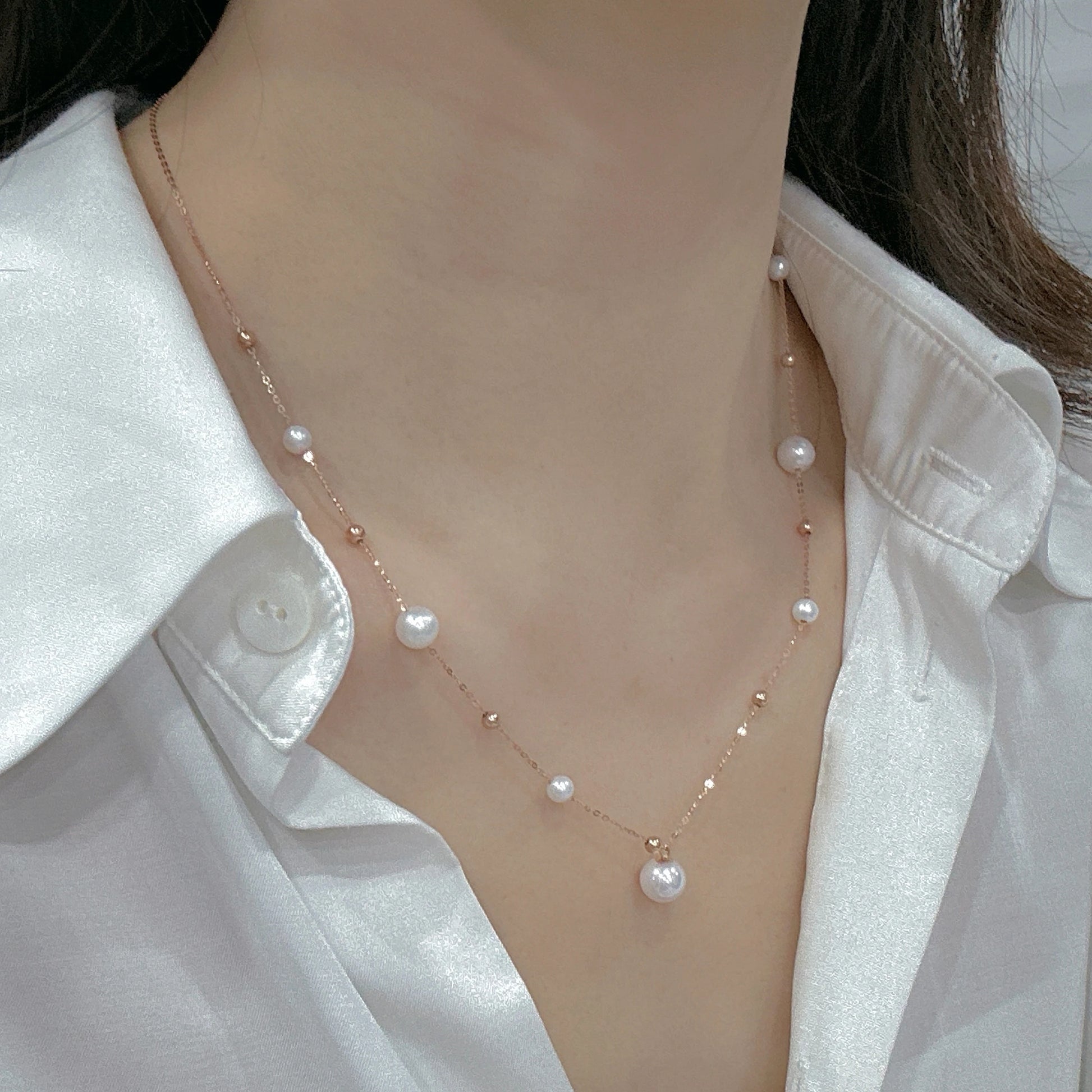 Caressa Freshwater Pearl 18K Gold Necklace Minimalist 42cm White