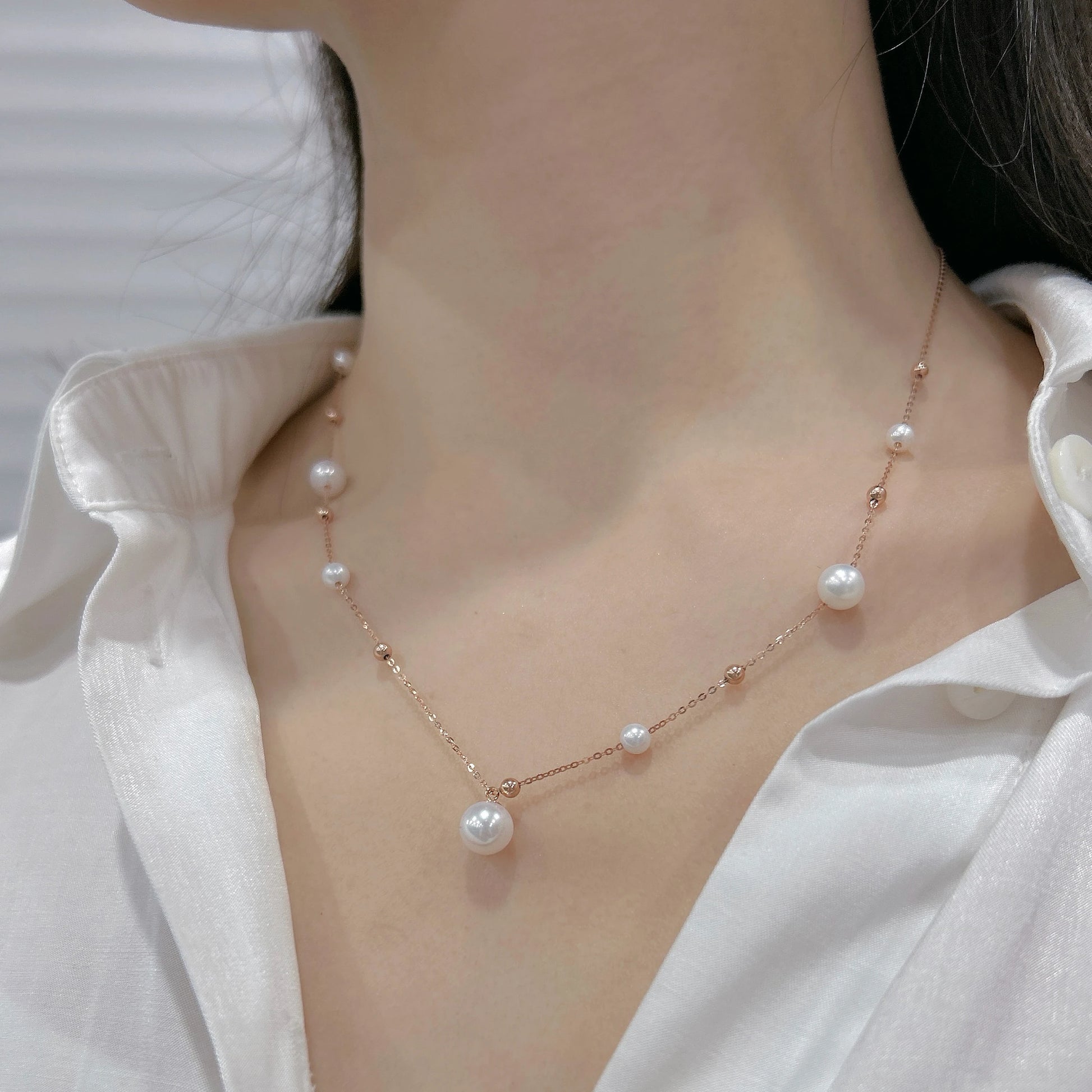 Caressa Freshwater Pearl 18K Gold Necklace Minimalist 42cm White