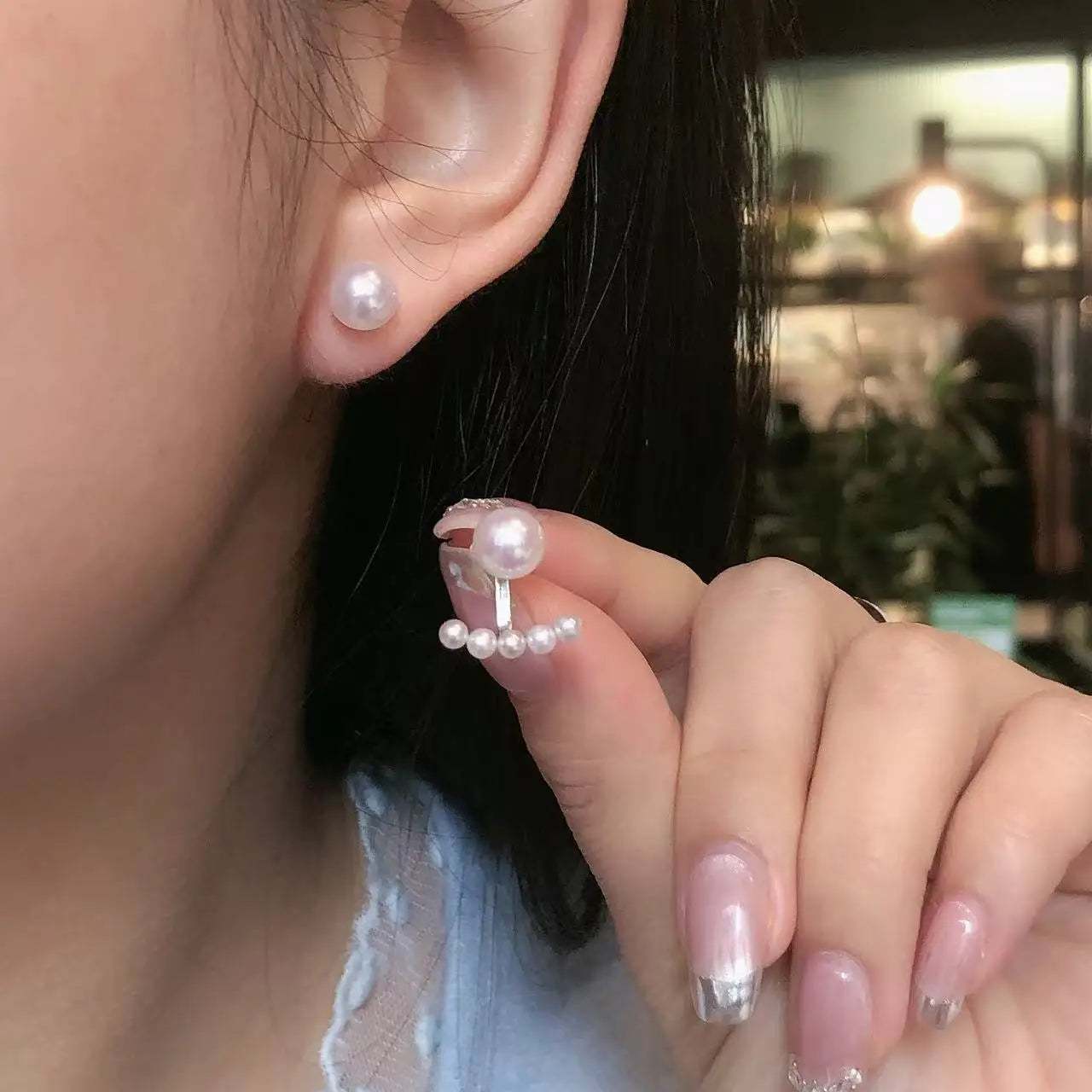 Natural Freshwater Pearl Stud Earrings S925 Silver Minimalist White