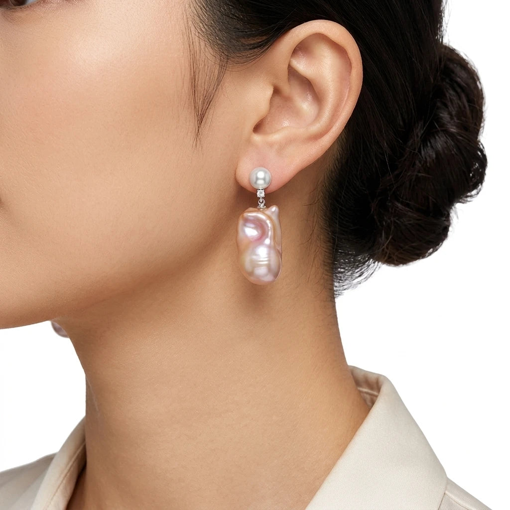 S925 Sterling Silver Natural Freshwater Baroque Pearl Stud Earrings 10-12mm