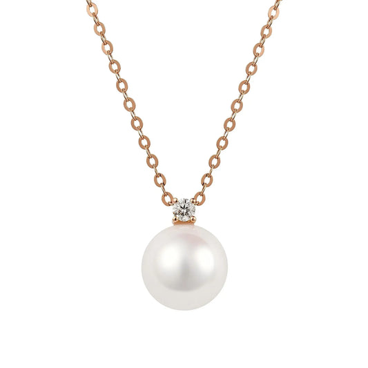 Caressa Akoya Pearl 18K Gold Diamond Necklace 7.5-8mm White