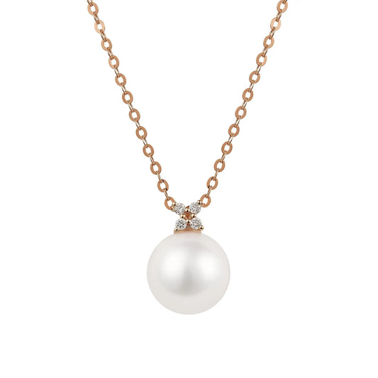 Caressa 18K Gold Akoya Pearl Necklace 7.5-8mm Diamond Pendant