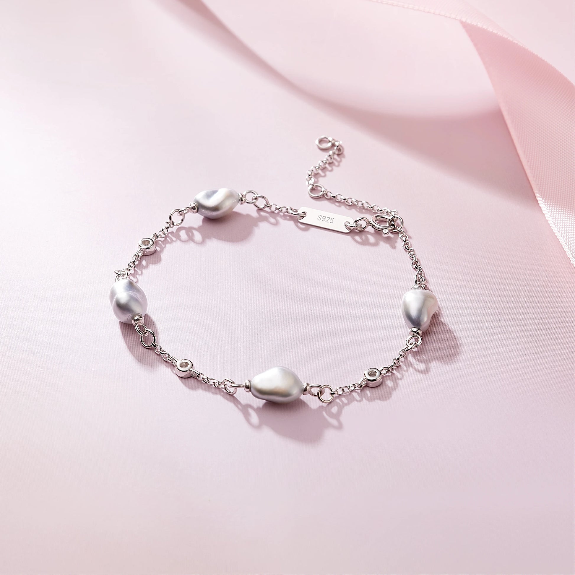 Natural Keshi Pearl Bracelet 8-9mm S925 Sterling Silver Strand