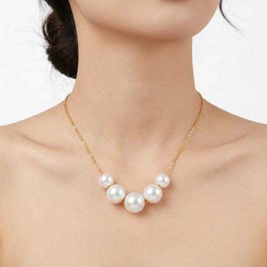 Caressa 18K Gold Natural Pearl Necklace White 6.5-8.5mm