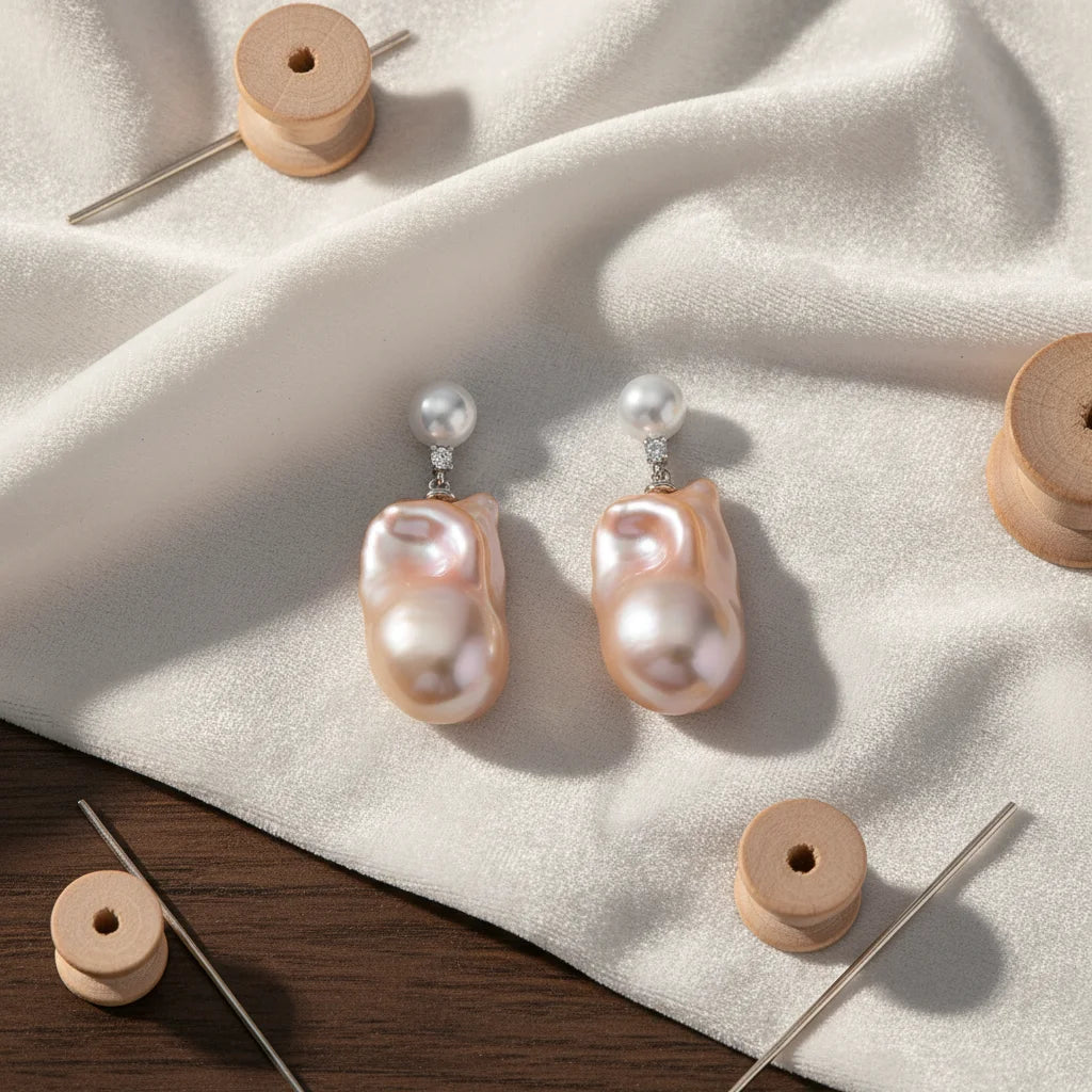 S925 Sterling Silver Natural Freshwater Baroque Pearl Stud Earrings 10-12mm