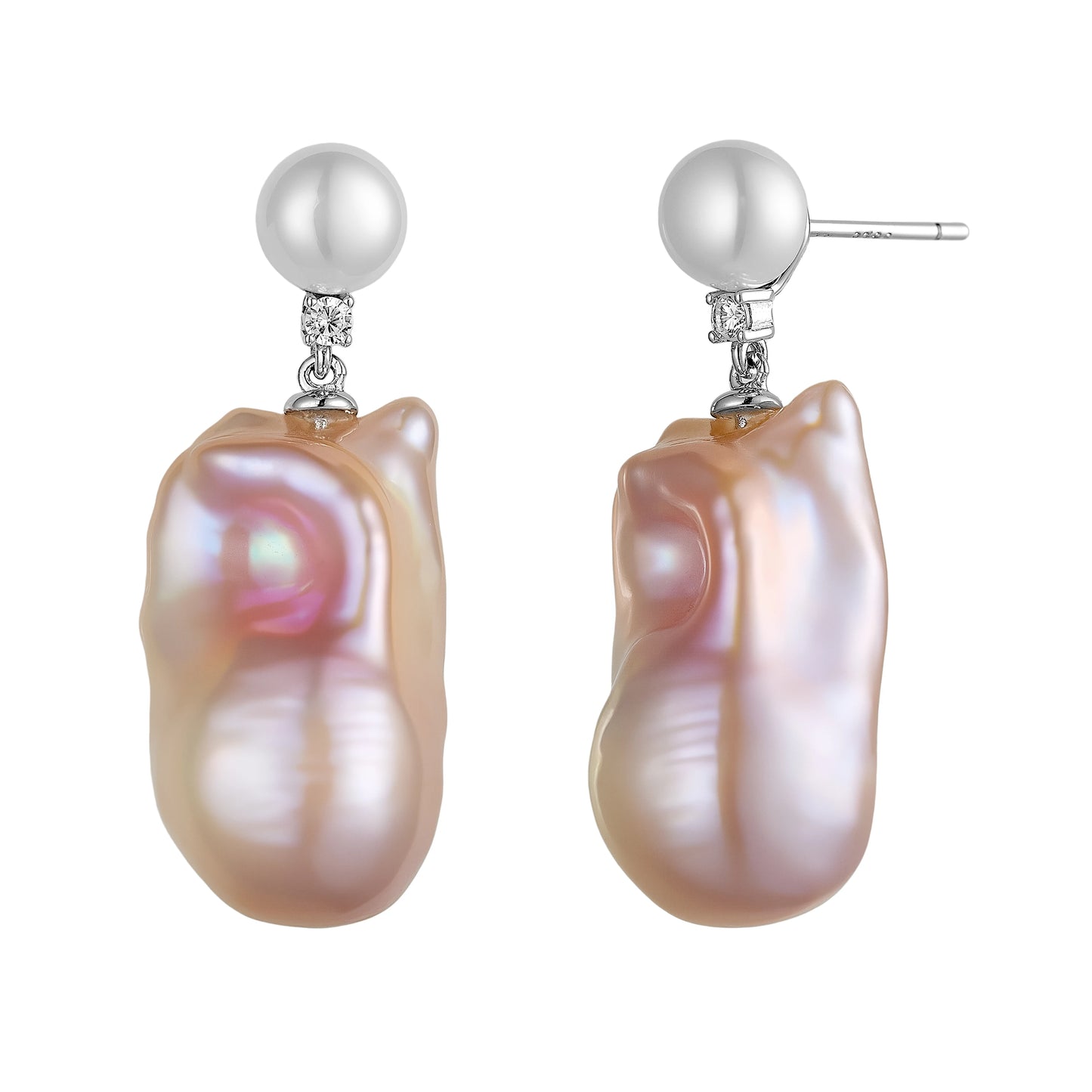 S925 Sterling Silver Natural Freshwater Baroque Pearl Stud Earrings 10-12mm