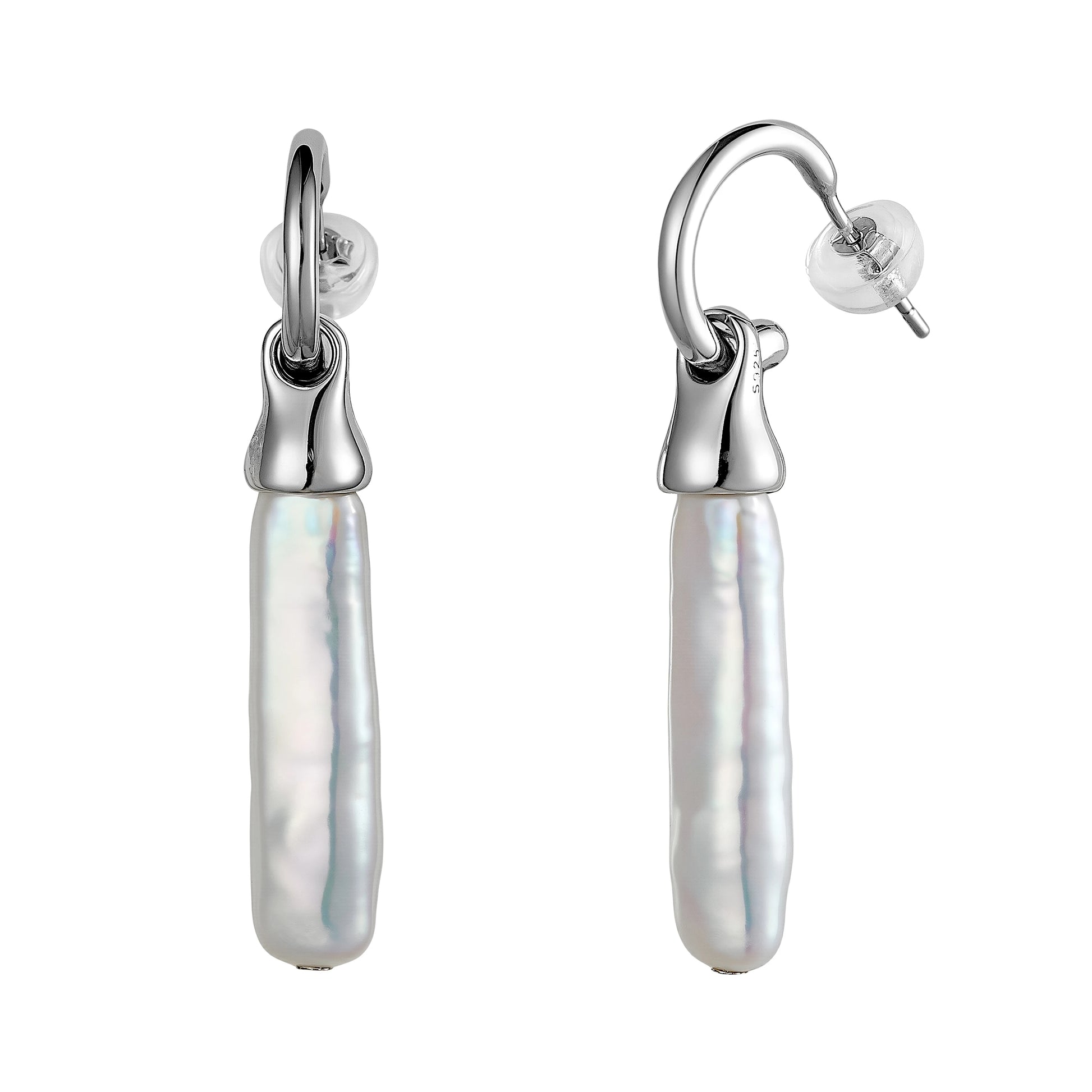 925 Silver Natural Freshwater Baroque Pearl Stud Earrings 10-12mm