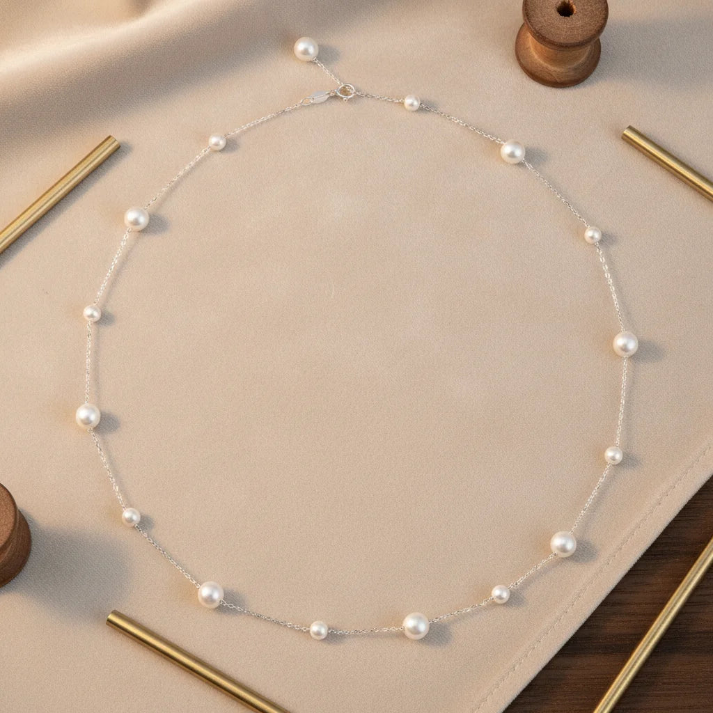 S925 Sterling Silver Natural Freshwater Pearl Round Pendant Necklace