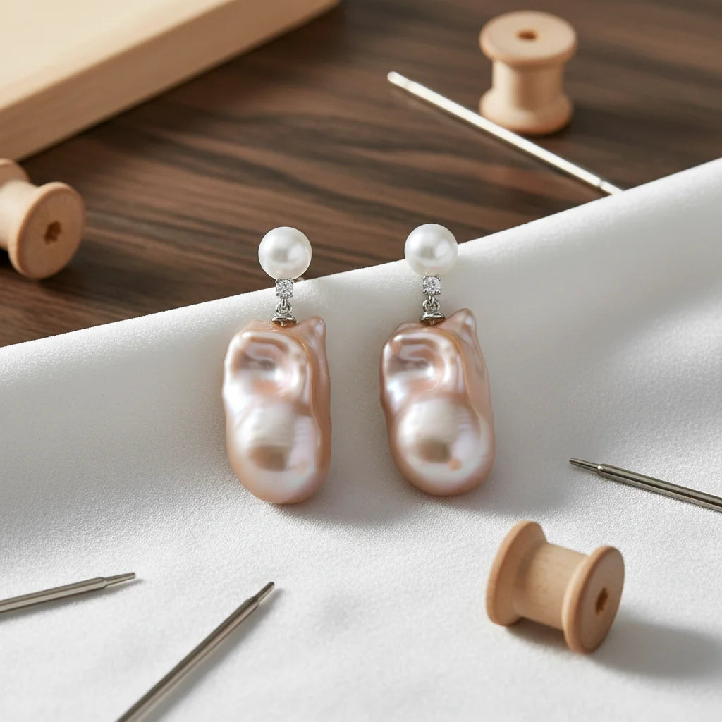 S925 Sterling Silver Natural Freshwater Baroque Pearl Stud Earrings 10-12mm