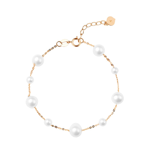Caressa Natural Freshwater Pearl 18K Gold Bracelet White 4-6.5mm
