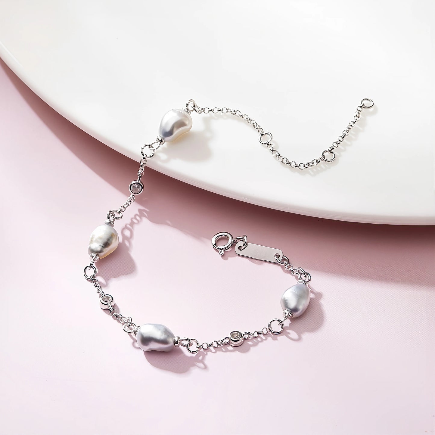 Natural Keshi Pearl Bracelet 8-9mm S925 Sterling Silver Strand