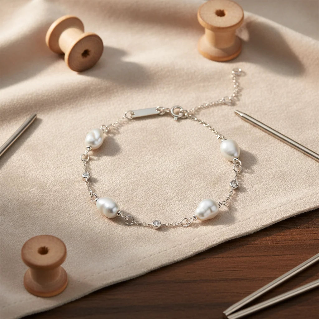 Natural Keshi Pearl Bracelet 8-9mm S925 Sterling Silver Strand