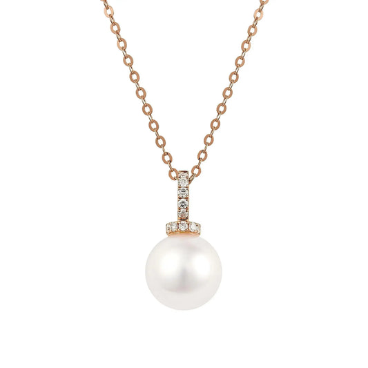 Caressa 18K Gold Akoya Pearl Necklace 7.5-8mm Diamond White