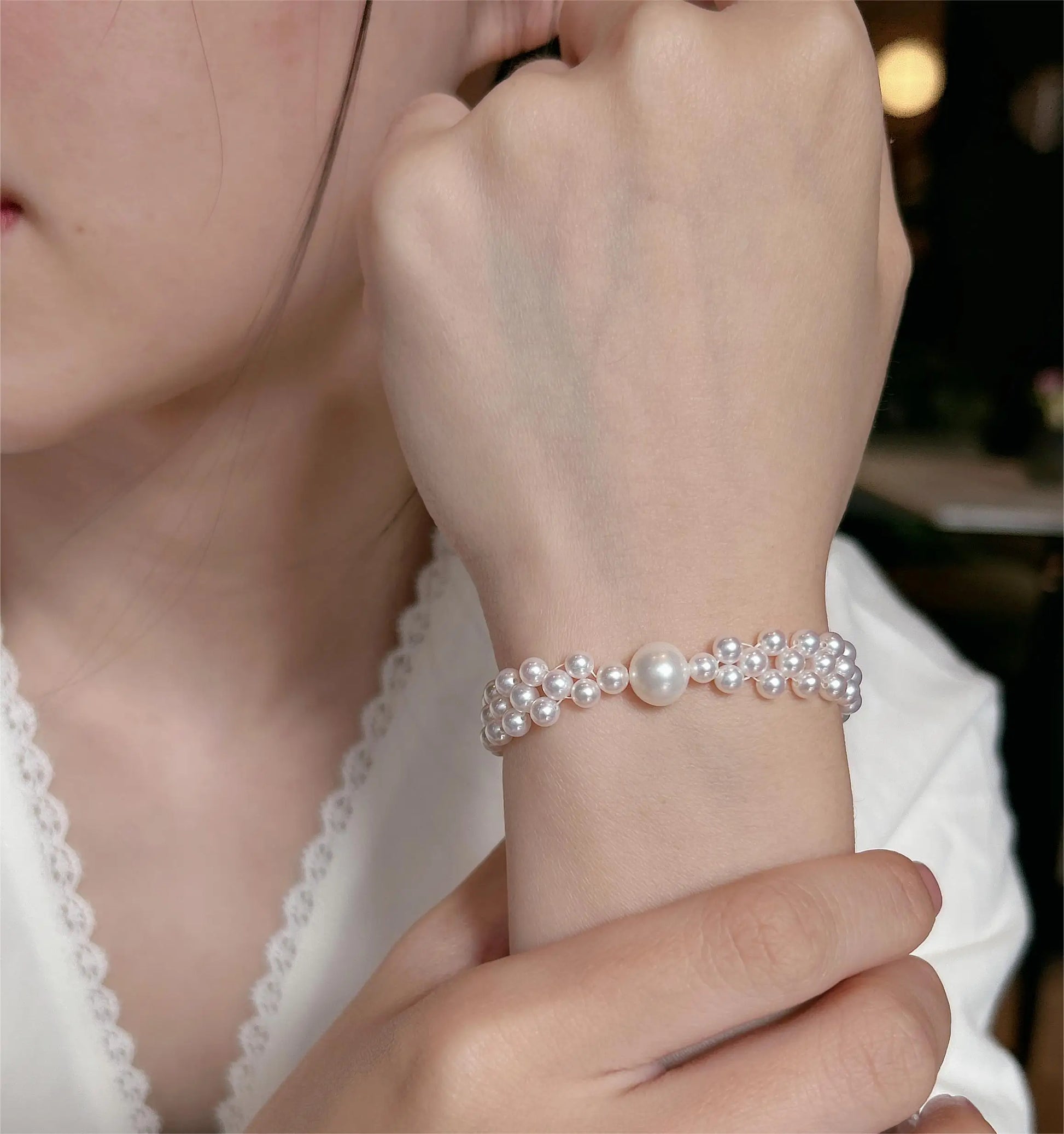 Hand-Woven Natural Freshwater Pearl Bracelet White 4-10mm