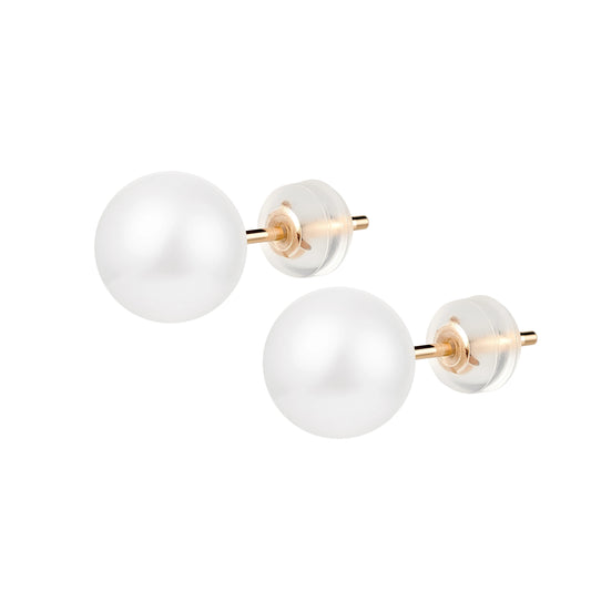 Caressa 18K Gold Freshwater Pearl Stud Earrings White 7.5-8mm
