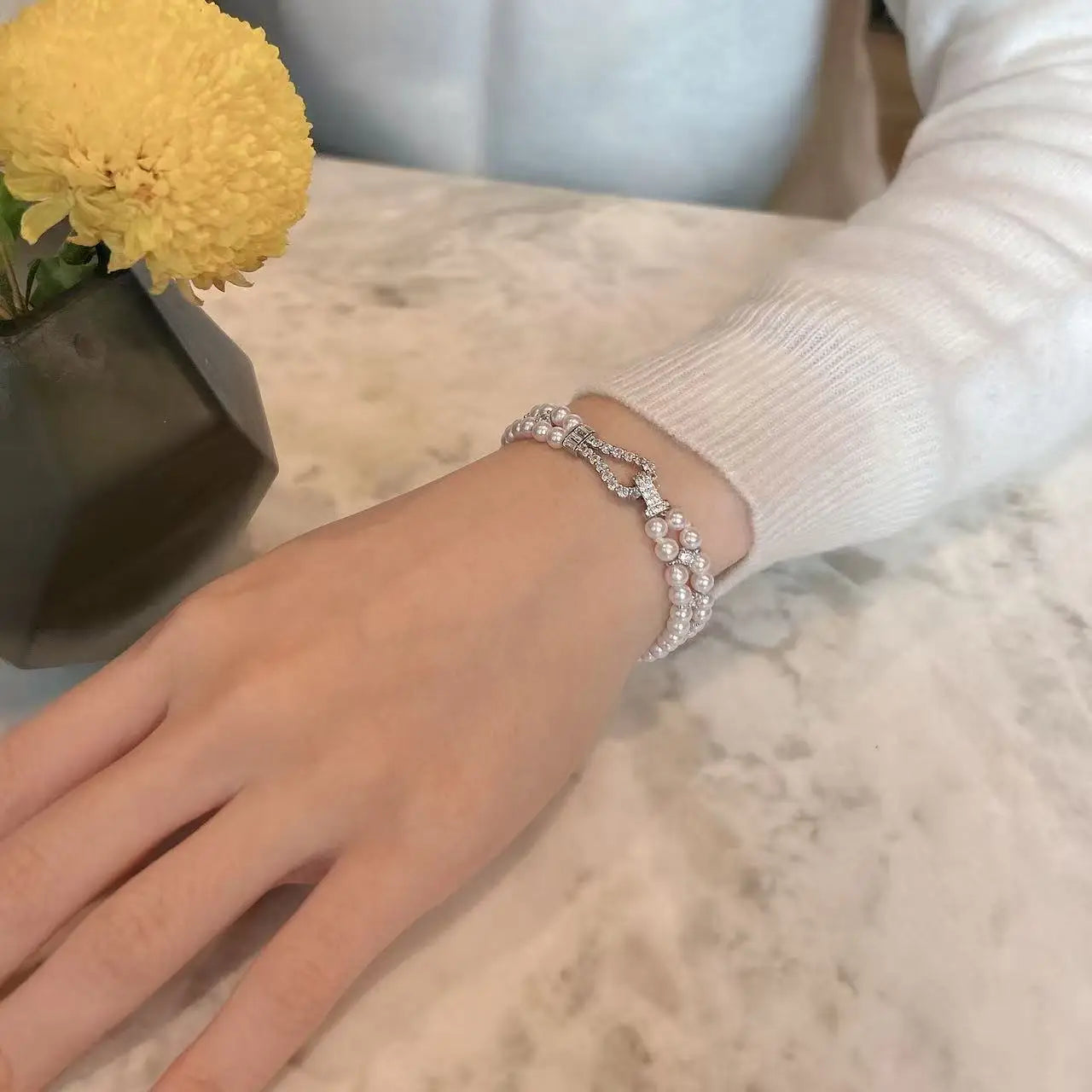 S925 Sterling Silver Natural Freshwater Pearl Bracelet 4-4.5mm Round