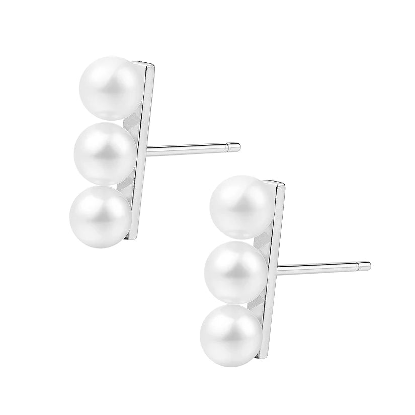 Minimalist Freshwater Pearl Stud Earrings S925 Sterling Silver 4mm Round