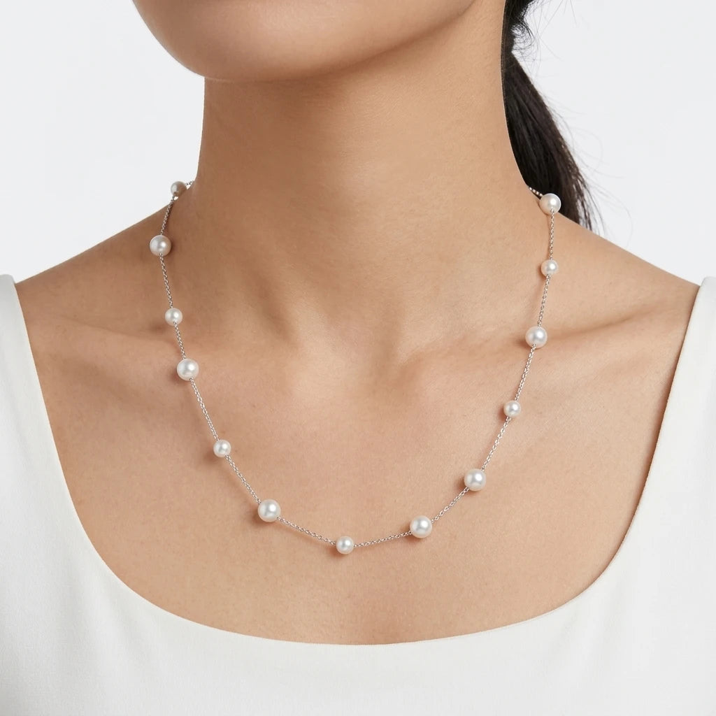 S925 Sterling Silver Natural Freshwater Pearl Round Pendant Necklace