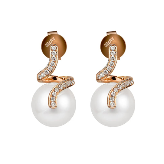 Caressa Akoya 18k Gold Natural Diamond Pearl Stud Earrings 7.5-8mm