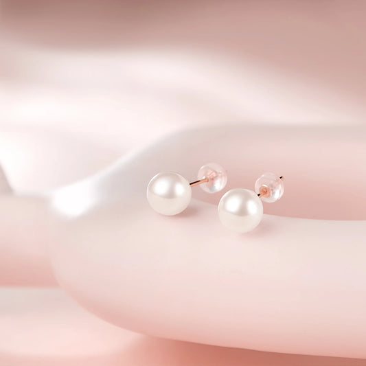 Caressa 18K Gold Freshwater Pearl Stud Earrings White 7.5-8mm