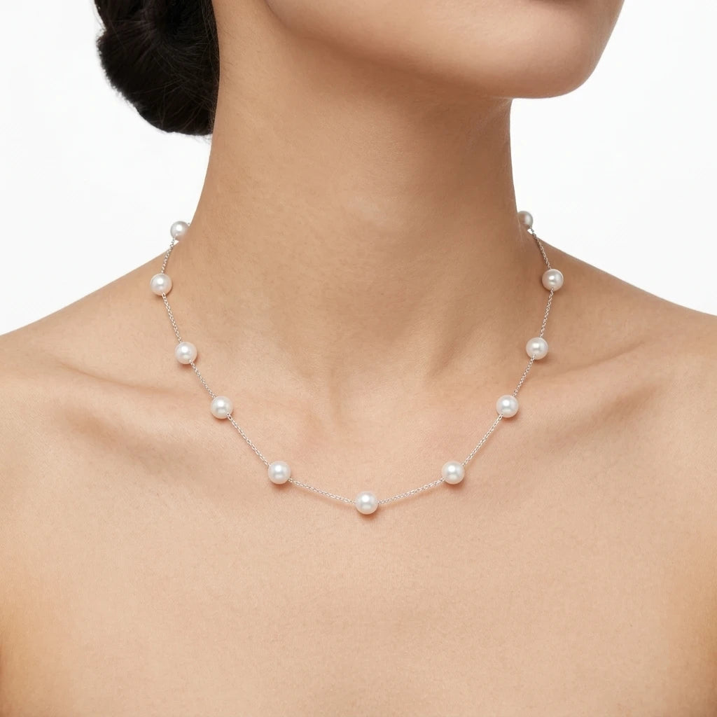 Natural Freshwater Pearl Necklace S925 Silver White 6-6.5mm
