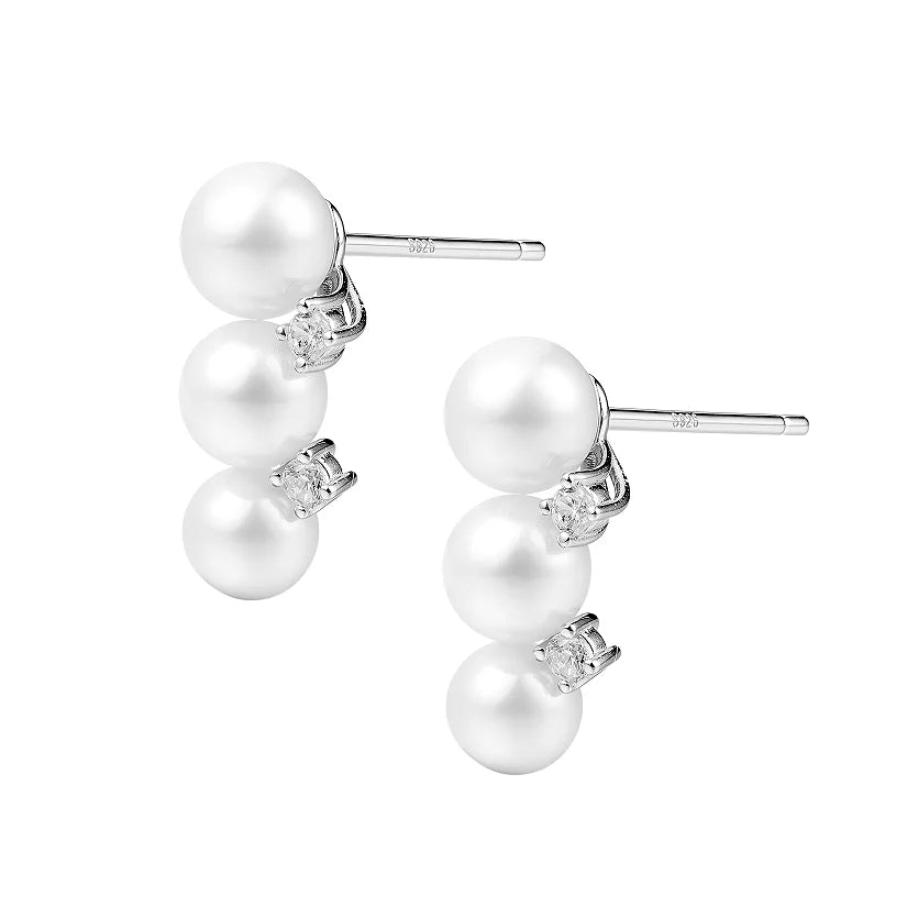 Geometric S925 Sterling Silver Freshwater Pearl Stud Earrings