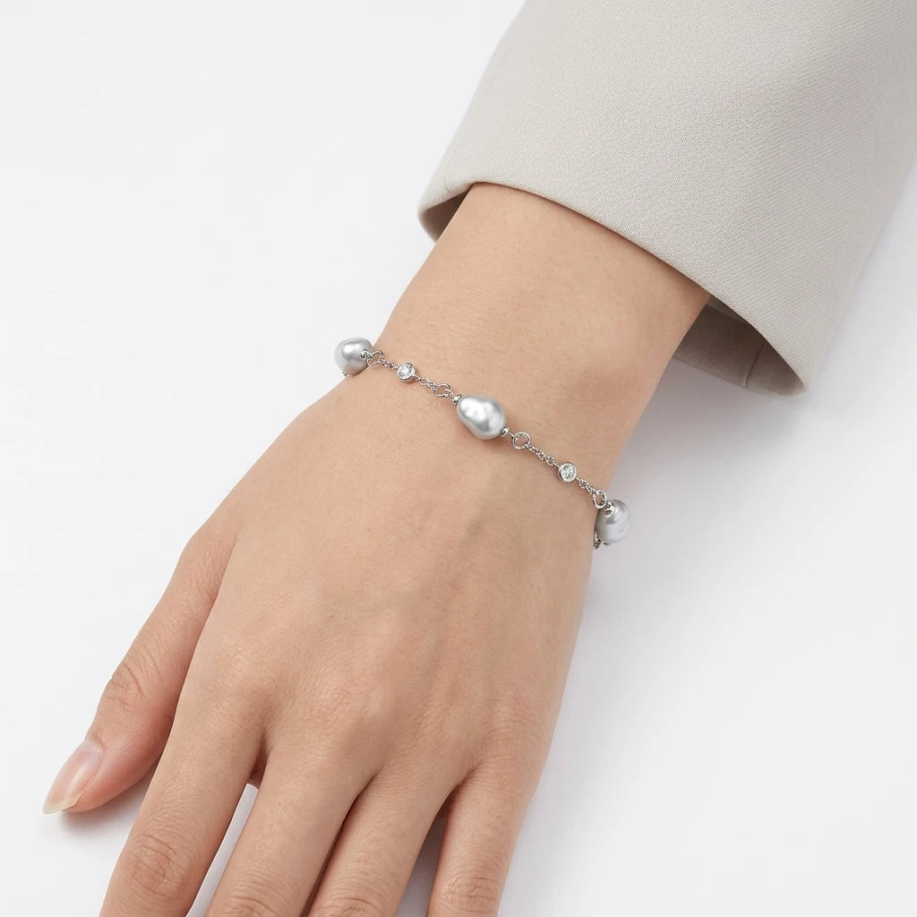 Natural Keshi Pearl Bracelet 8-9mm S925 Sterling Silver Strand