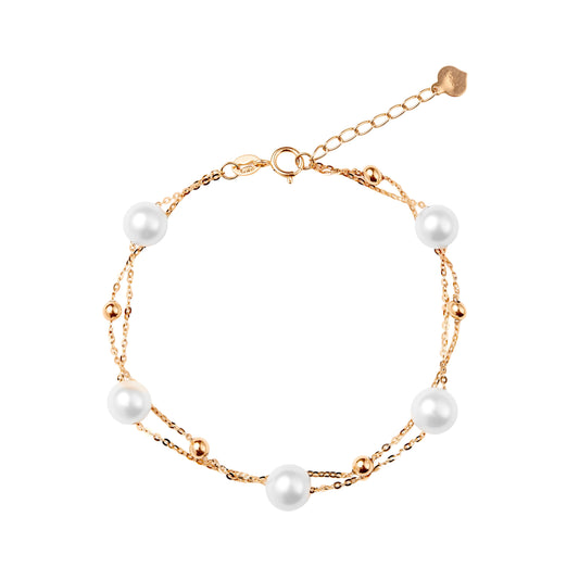 Caressa Natural Freshwater Pearl Bracelet 18K Gold White 6.5-7mm
