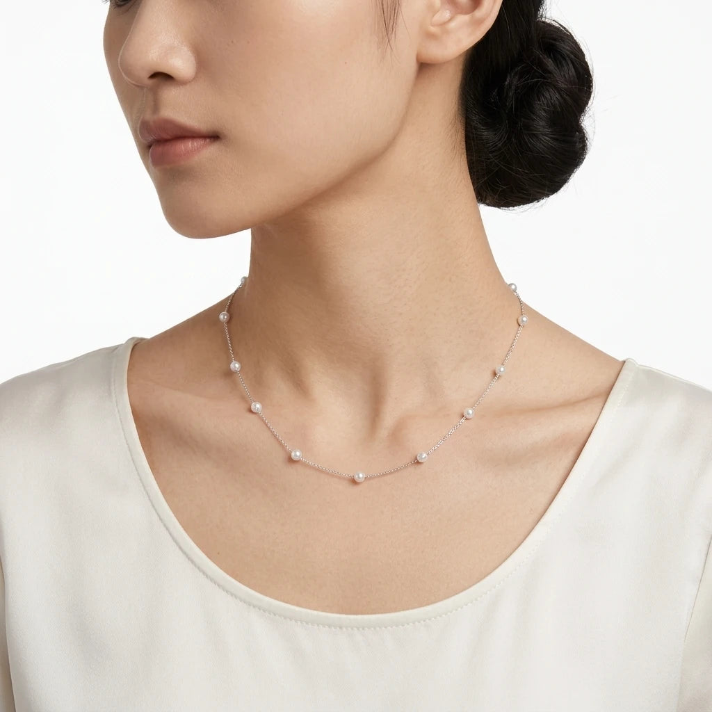 Natural Freshwater Pearl Necklace S925 Sterling Silver Minimalist White 4-5mm