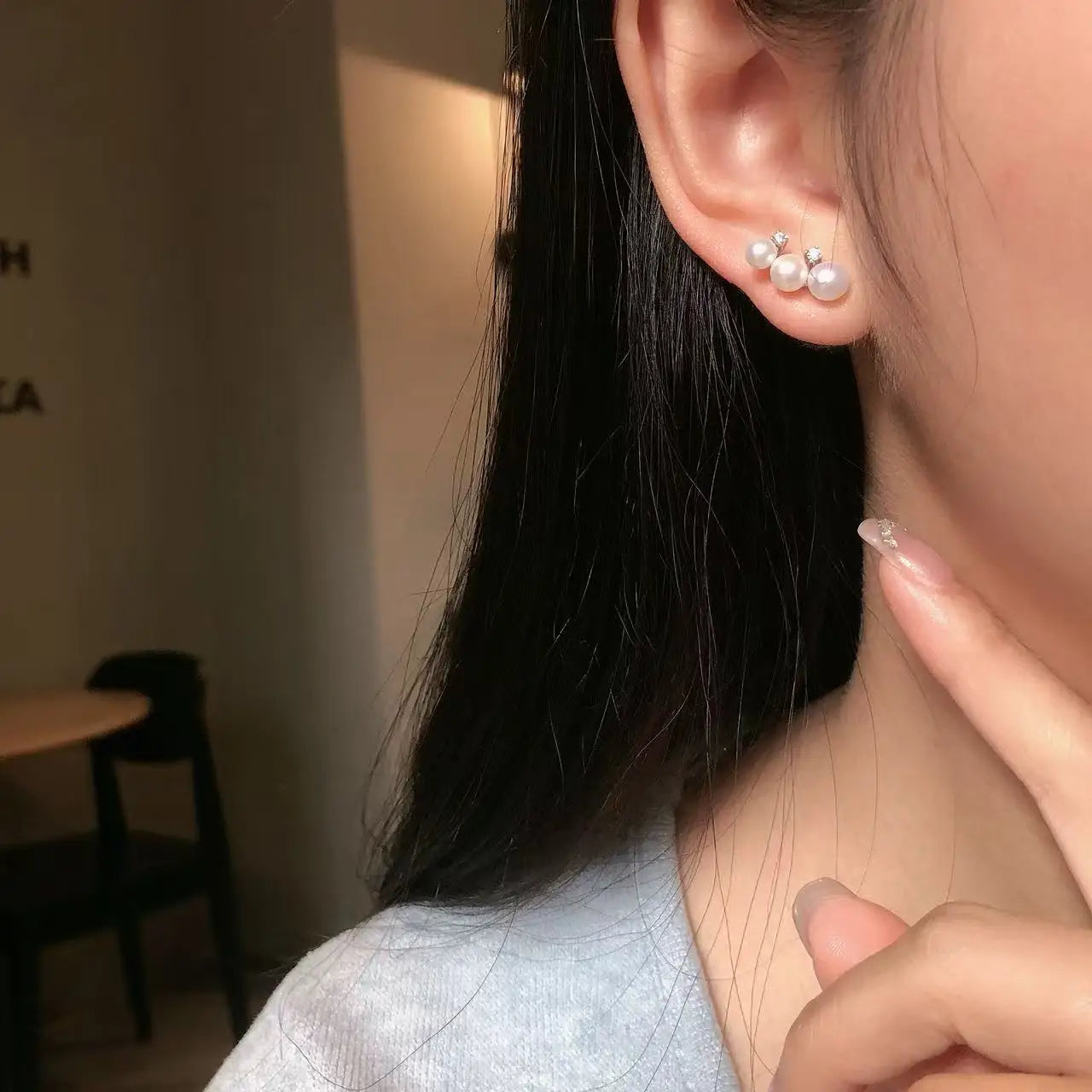 Geometric S925 Sterling Silver Freshwater Pearl Stud Earrings