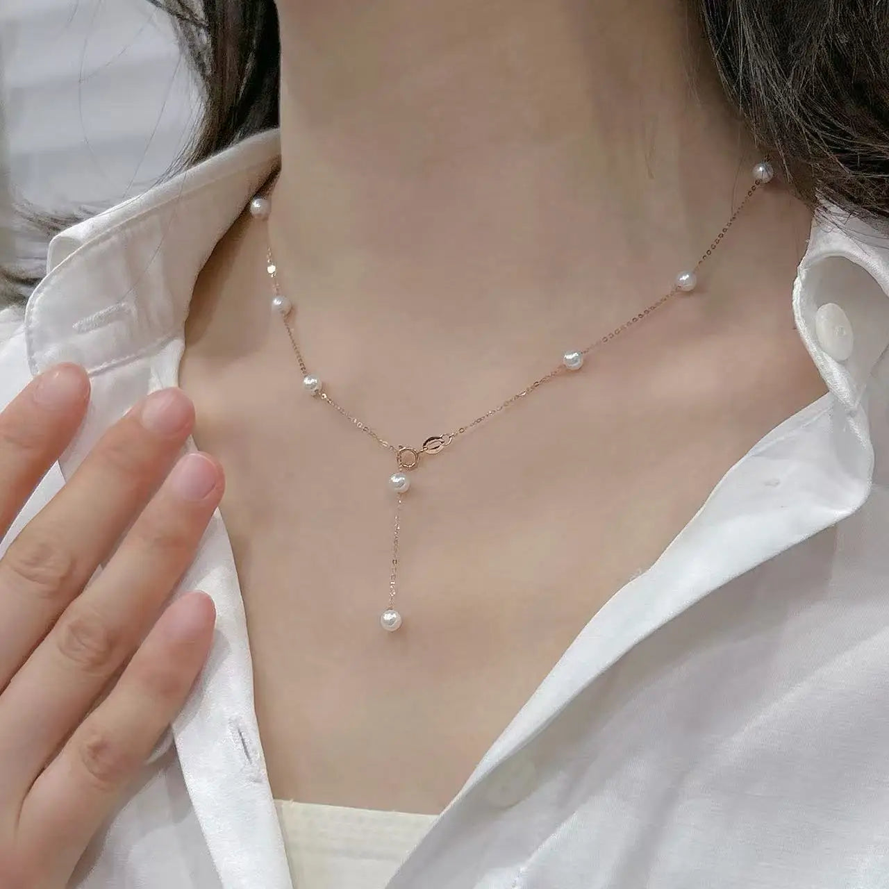 Caressa Freshwater Pearl 18K Gold Star Necklace 42cm