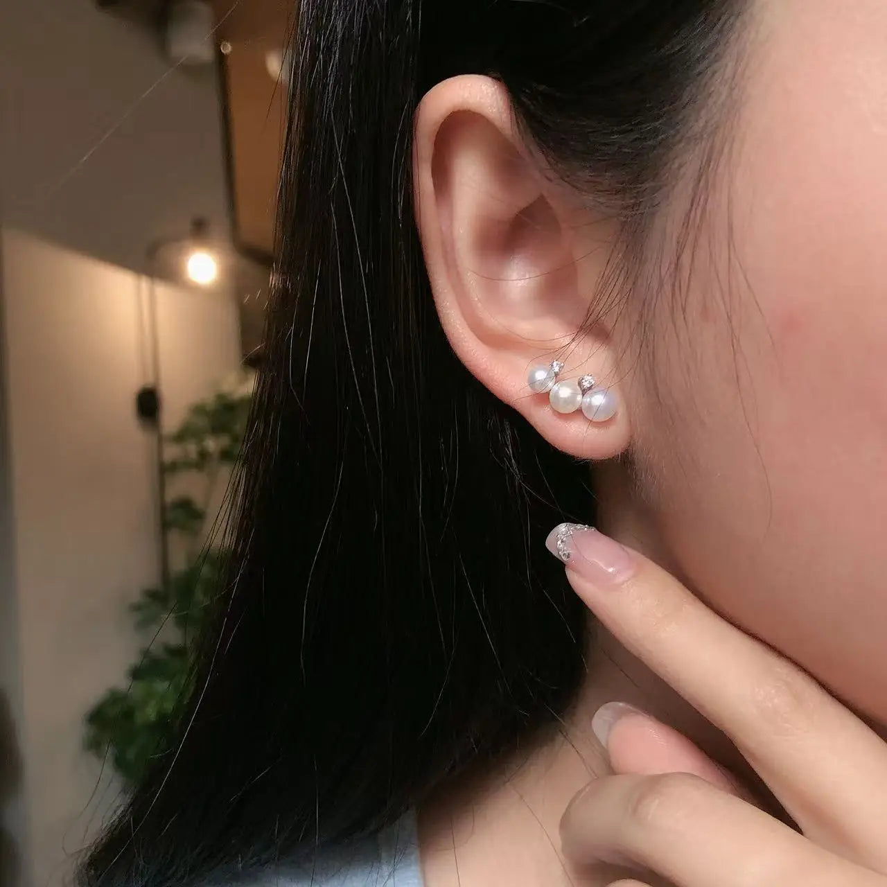 Geometric S925 Sterling Silver Freshwater Pearl Stud Earrings