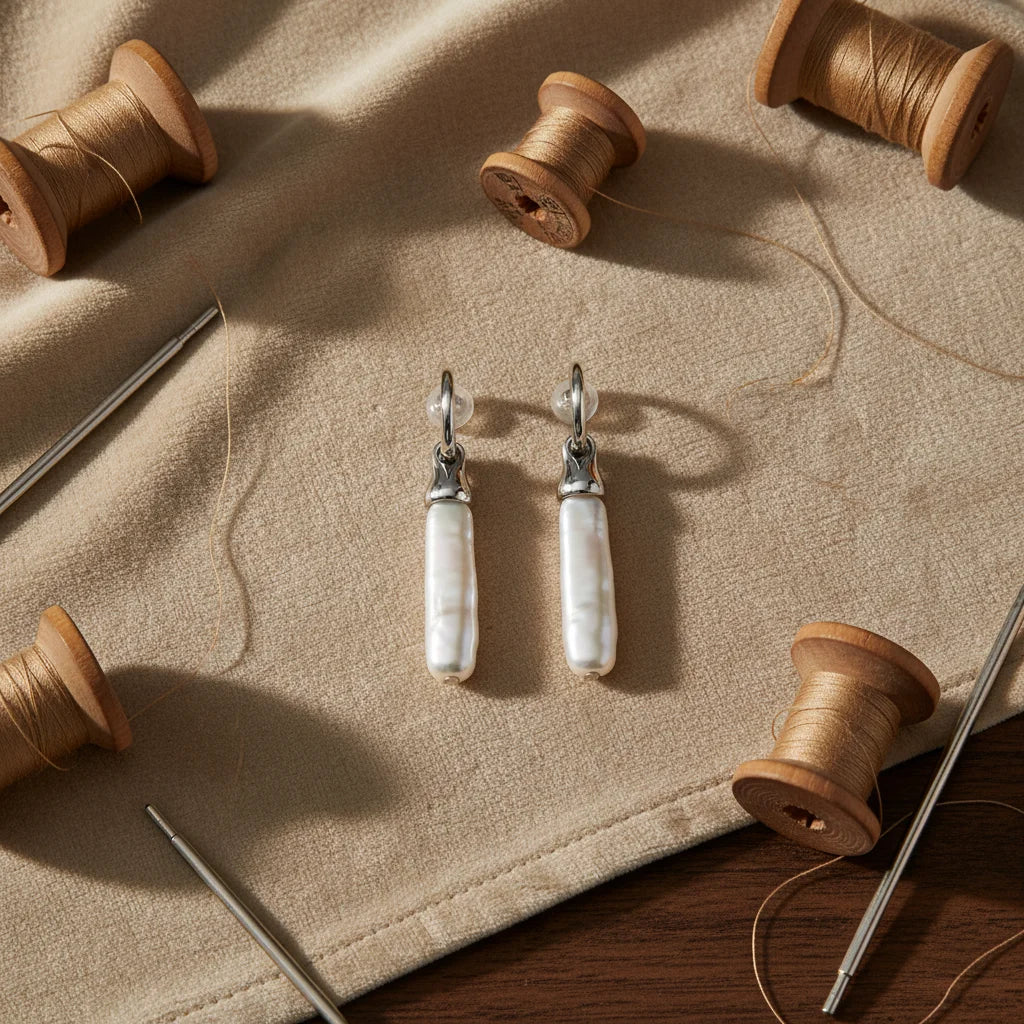 925 Silver Natural Freshwater Baroque Pearl Stud Earrings 10-12mm