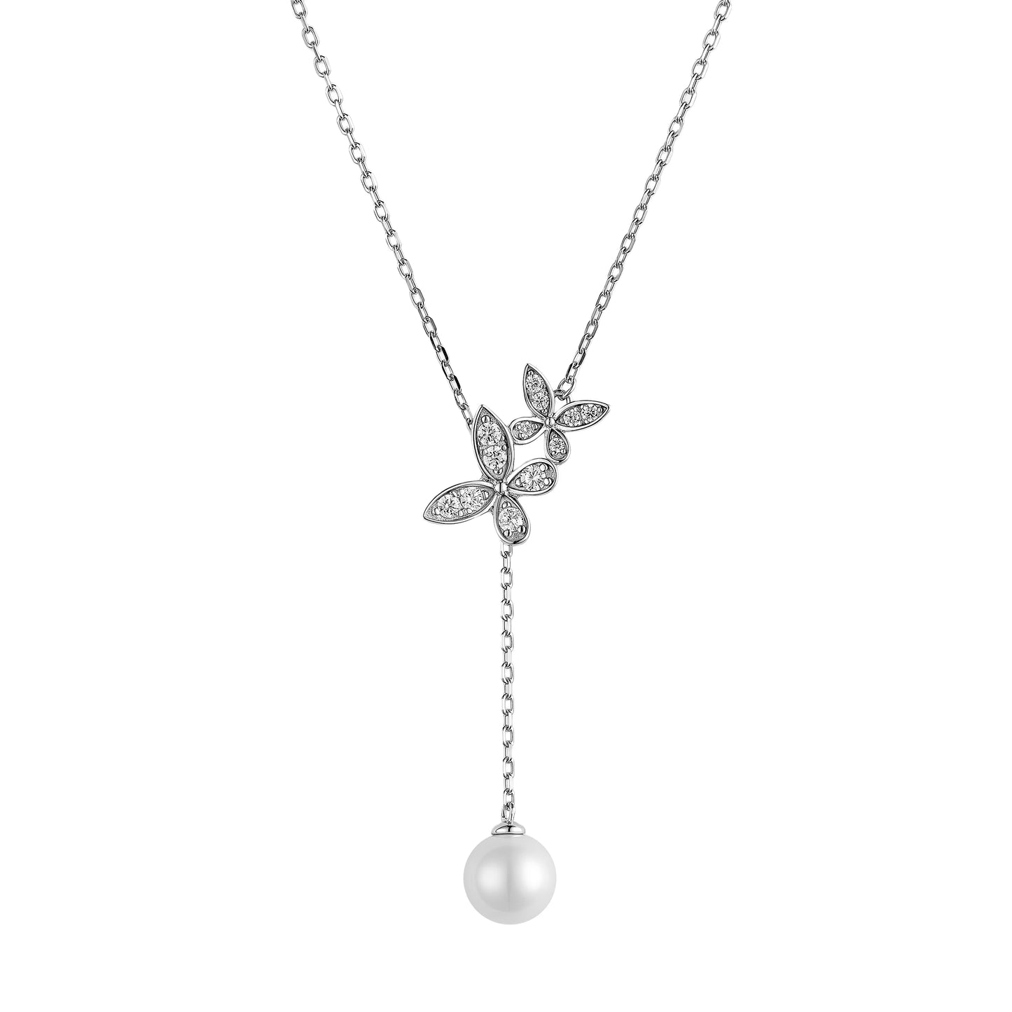 Caressa Natural Freshwater Pearl Butterfly Necklace 925 Sterling Silver 8mm