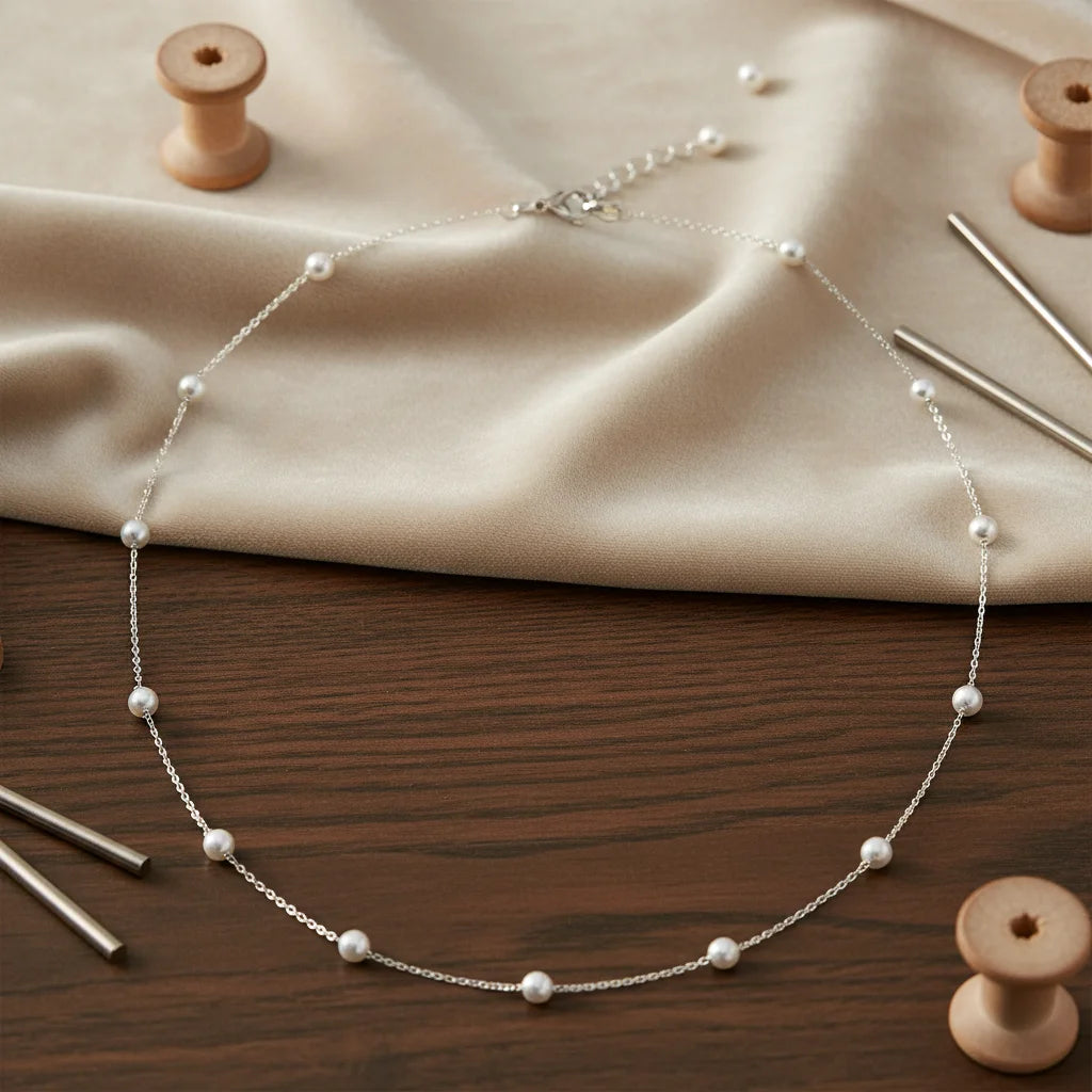 Natural Freshwater Pearl Necklace S925 Sterling Silver Minimalist White 4-5mm