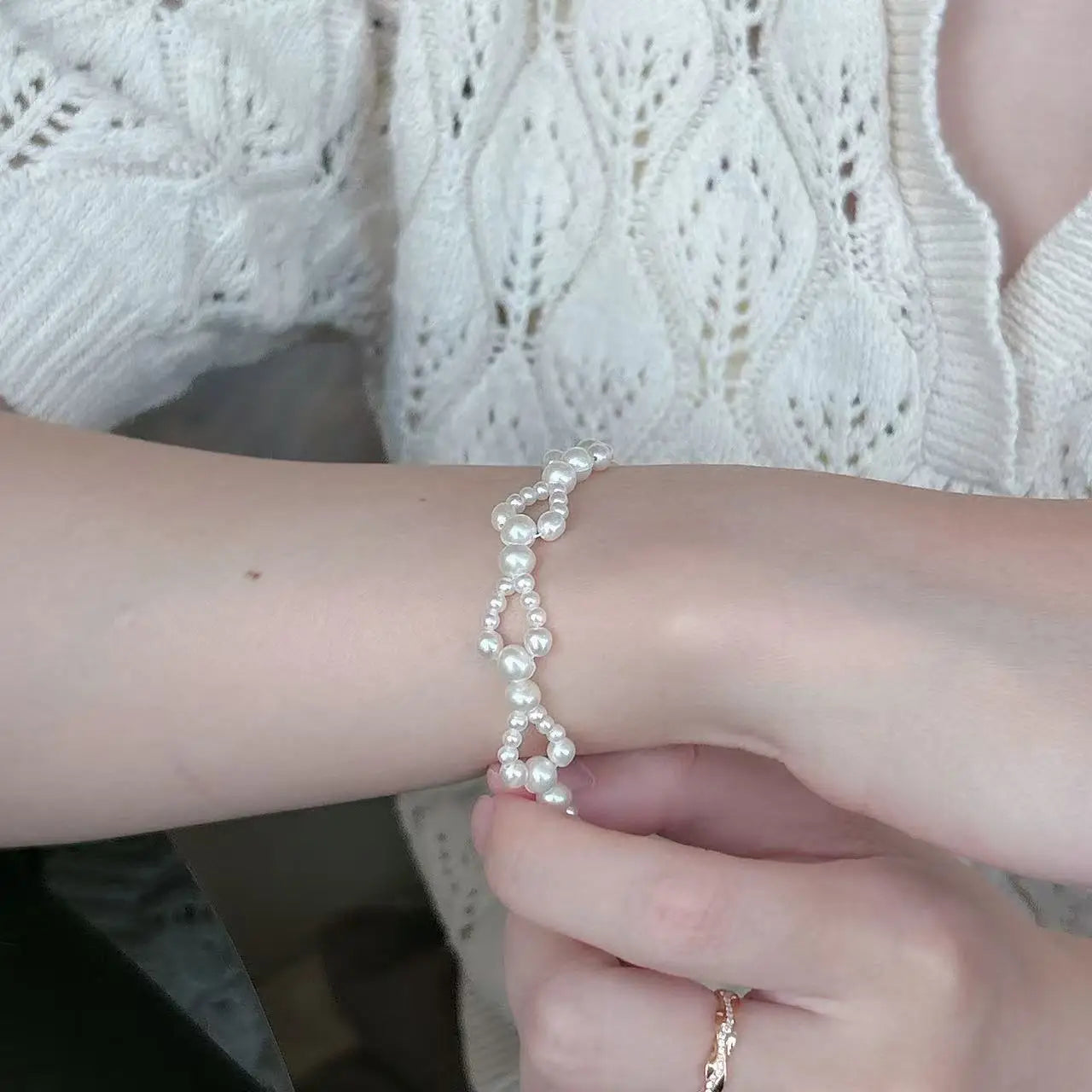 Geometric Natural Freshwater Pearl Bracelet in 925 Sterling Silver