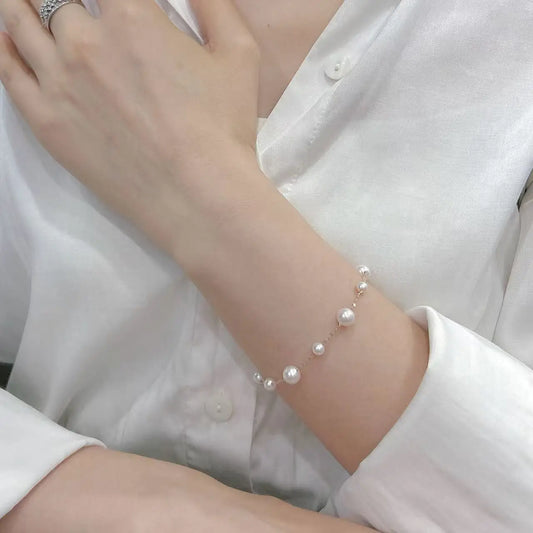 Caressa Natural Freshwater Pearl 18K Gold Bracelet White 4-6.5mm