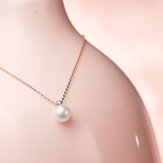 Caressa Akoya Pearl 18K Gold Diamond Necklace 7.5-8mm White