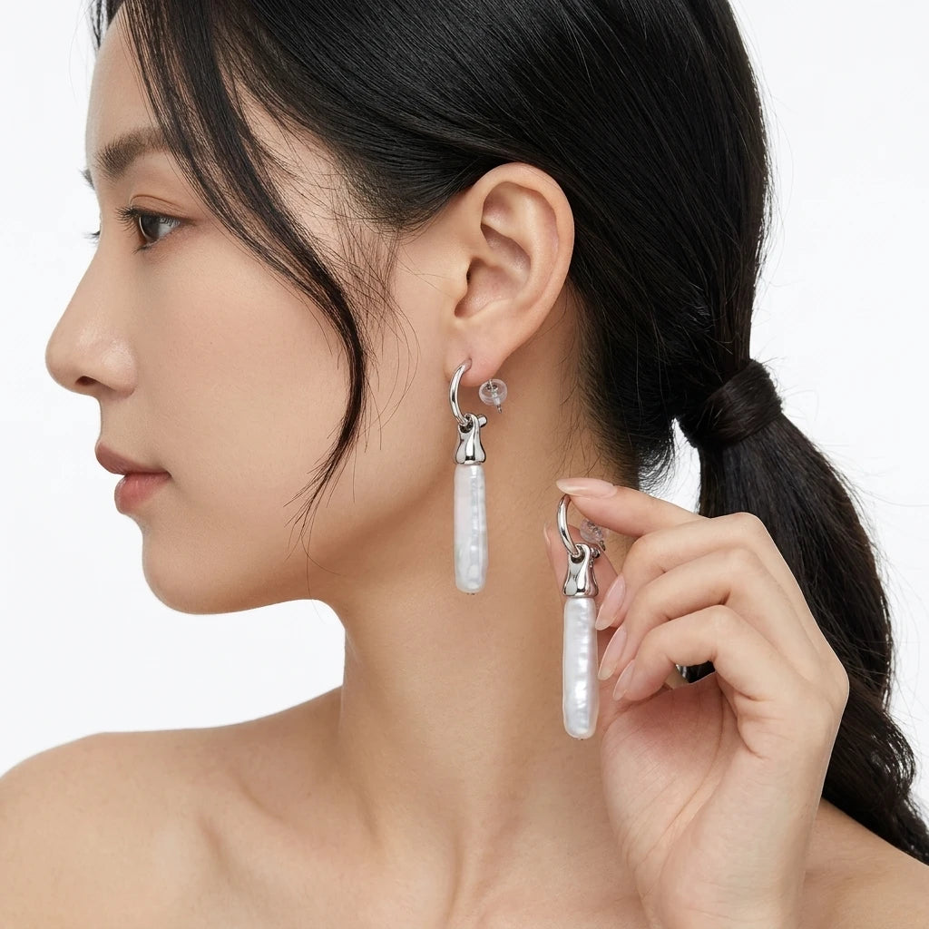925 Silver Natural Freshwater Baroque Pearl Stud Earrings 10-12mm