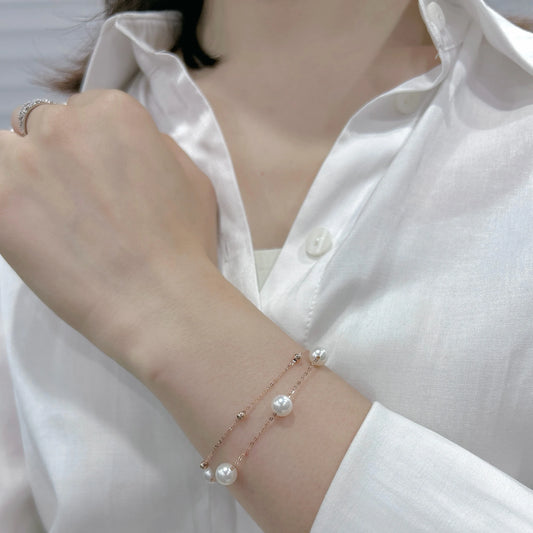 Caressa Natural Freshwater Pearl Bracelet 18K Gold White 6.5-7mm