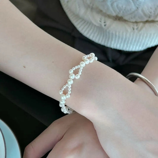 Geometric Natural Freshwater Pearl Bracelet in 925 Sterling Silver