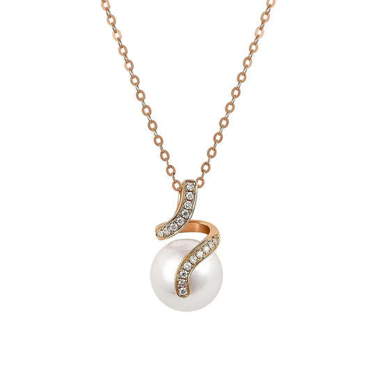 Caressa Akoya Pearl Pendant Necklace 18K Gold Diamond 7.5-8mm