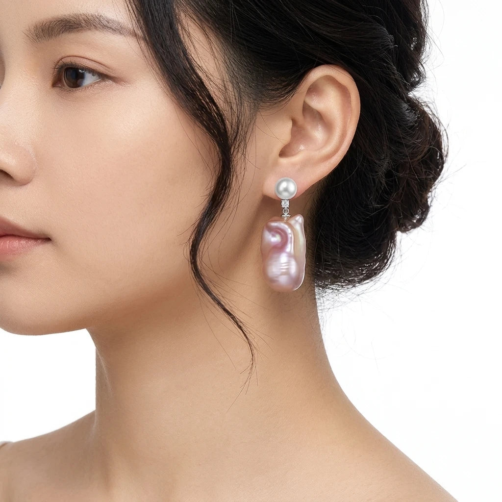 S925 Sterling Silver Natural Freshwater Baroque Pearl Stud Earrings 10-12mm