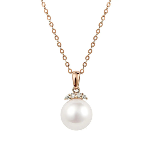 Caressa Akoya Pearl Necklace 18K Gold Natural Diamond 7.5-8mm
