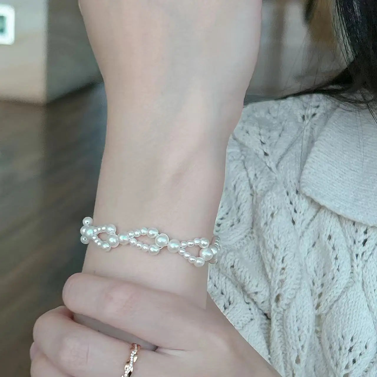 Geometric Natural Freshwater Pearl Bracelet in 925 Sterling Silver
