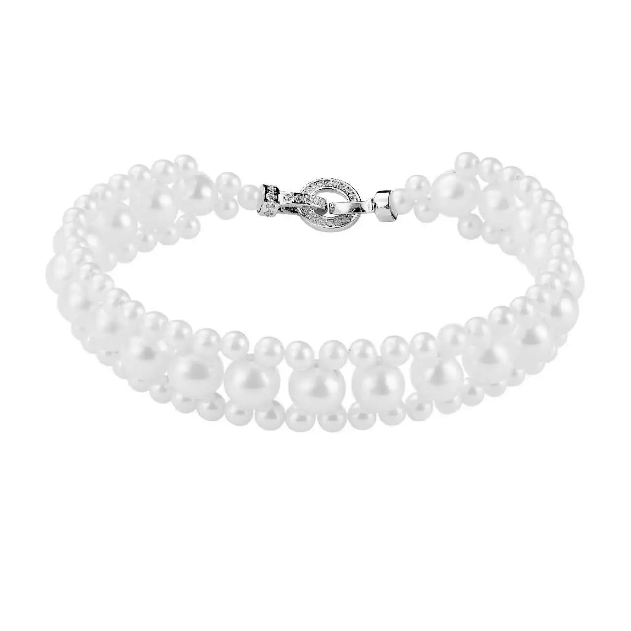 Natural Freshwater Pearl Bracelet, Hand-Woven 925 Silver 3-6.5mm White