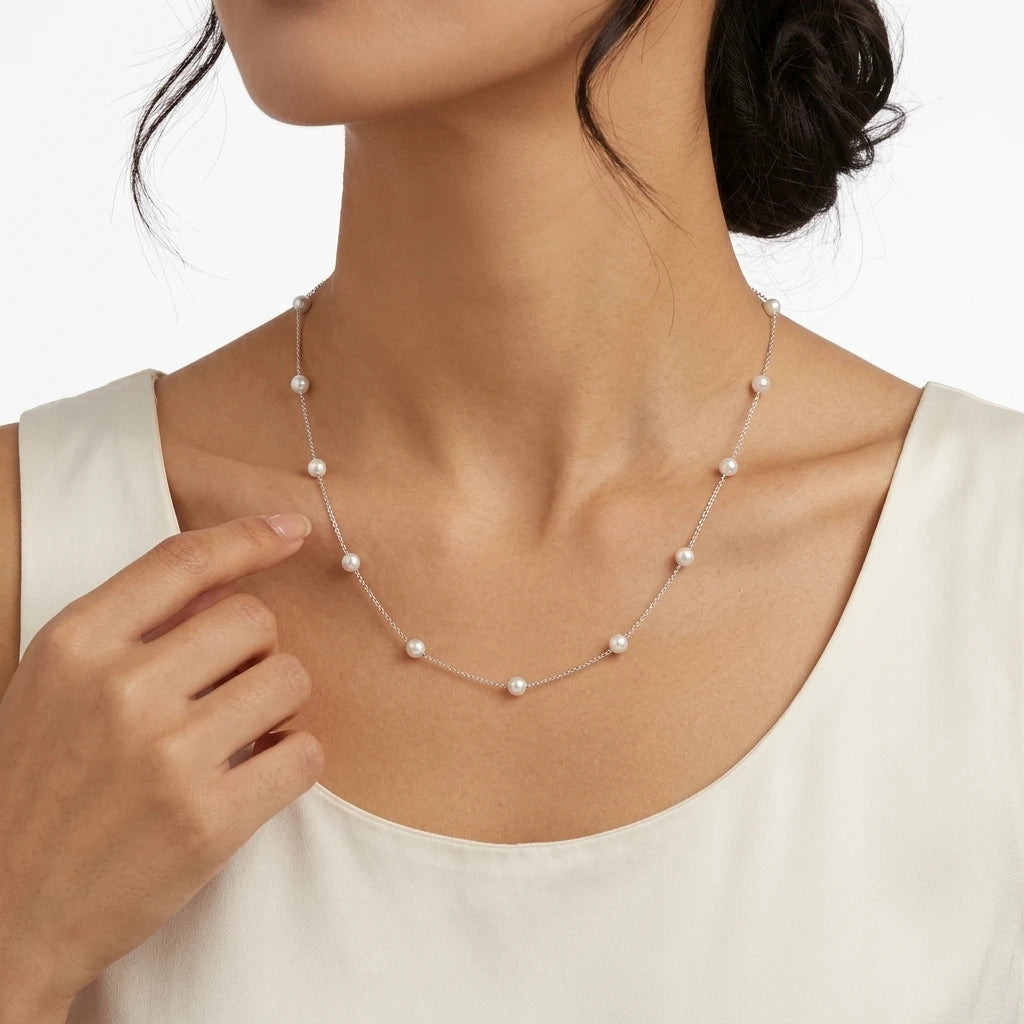 Natural Freshwater Pearl Necklace S925 Sterling Silver Minimalist White 4-5mm